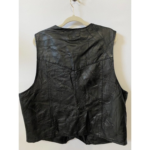 Leather Works Men’s Genuine Leather Black Patchwork Motorcycle Biker Vest XXL - Picture 3 of 16